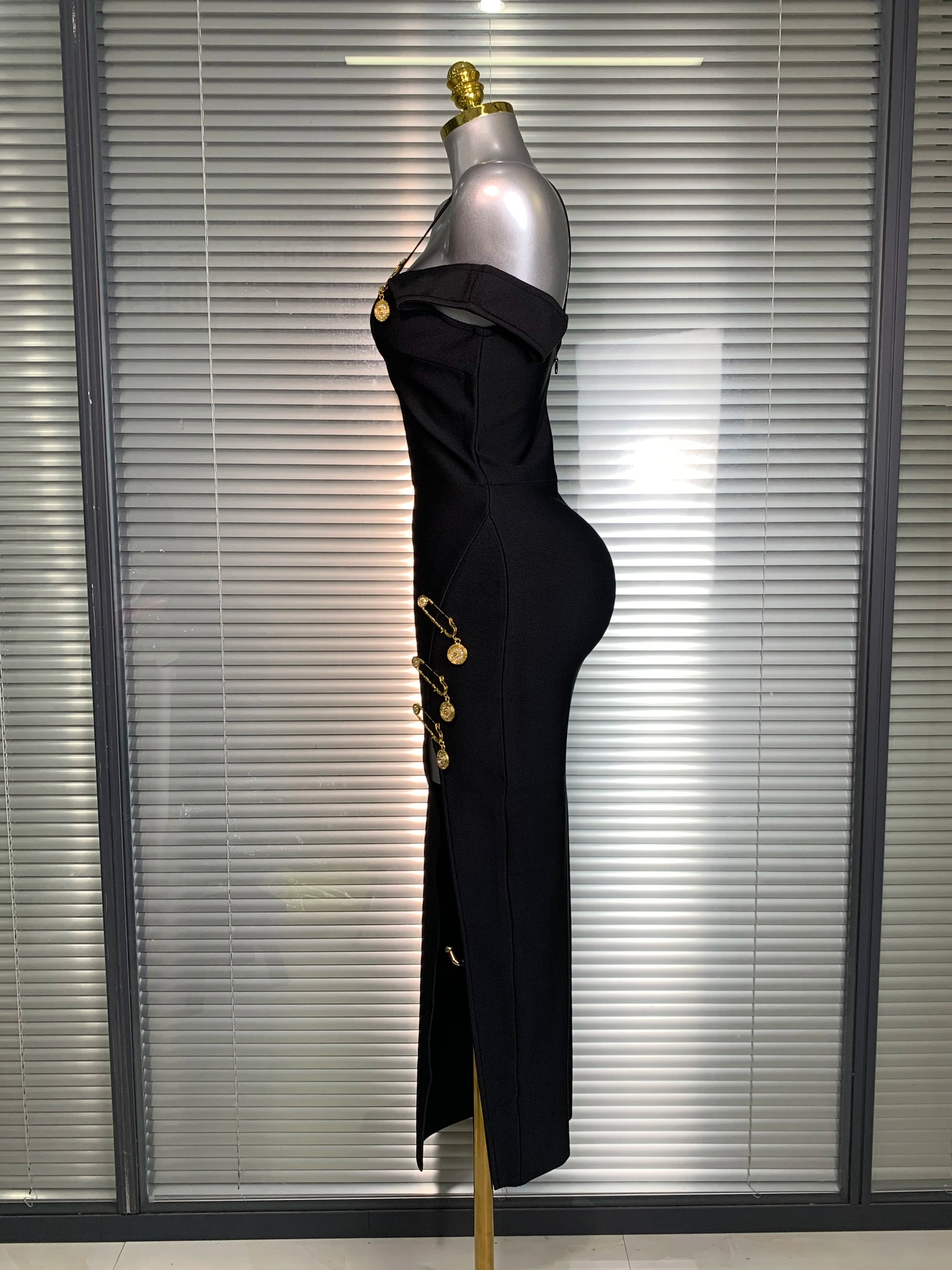 Summer New 2025 Women Sexy Designer Pin Celebrity Black Bandage Dress Split Evening Bodycon Party Dress