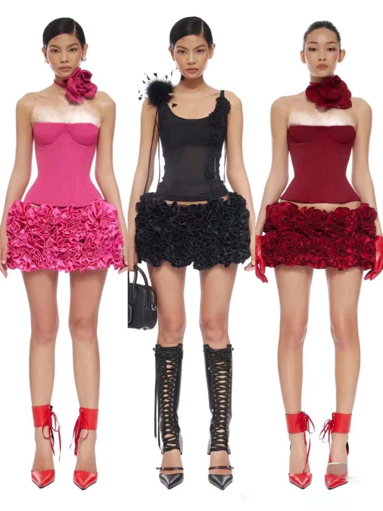 Pink Color Women Sexy Strapless Florals Bodycon Mini Dress Nigthclub Party Celebrate Birthday Fashion Outfit Vestido