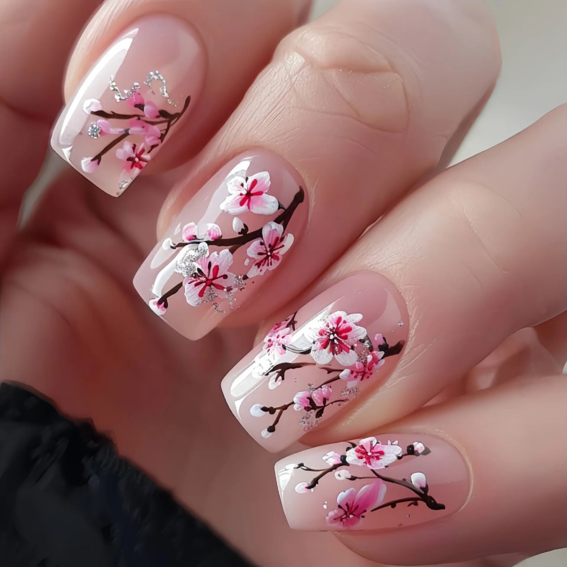 24Pcs Cute Bee False Nails with Jelly Glue Mid-length Ballet Fake Nail Art Tips Yellow Flower Design Wearable Nails Set Press On
