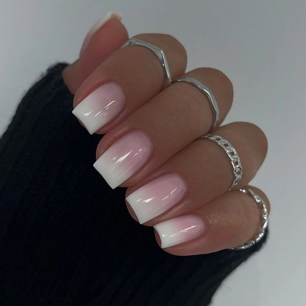 24pcs Mid-length French False Nails Leopard Print Gradient Design Fake Nail Ballet Datachable Press on Nails Finished Manicure