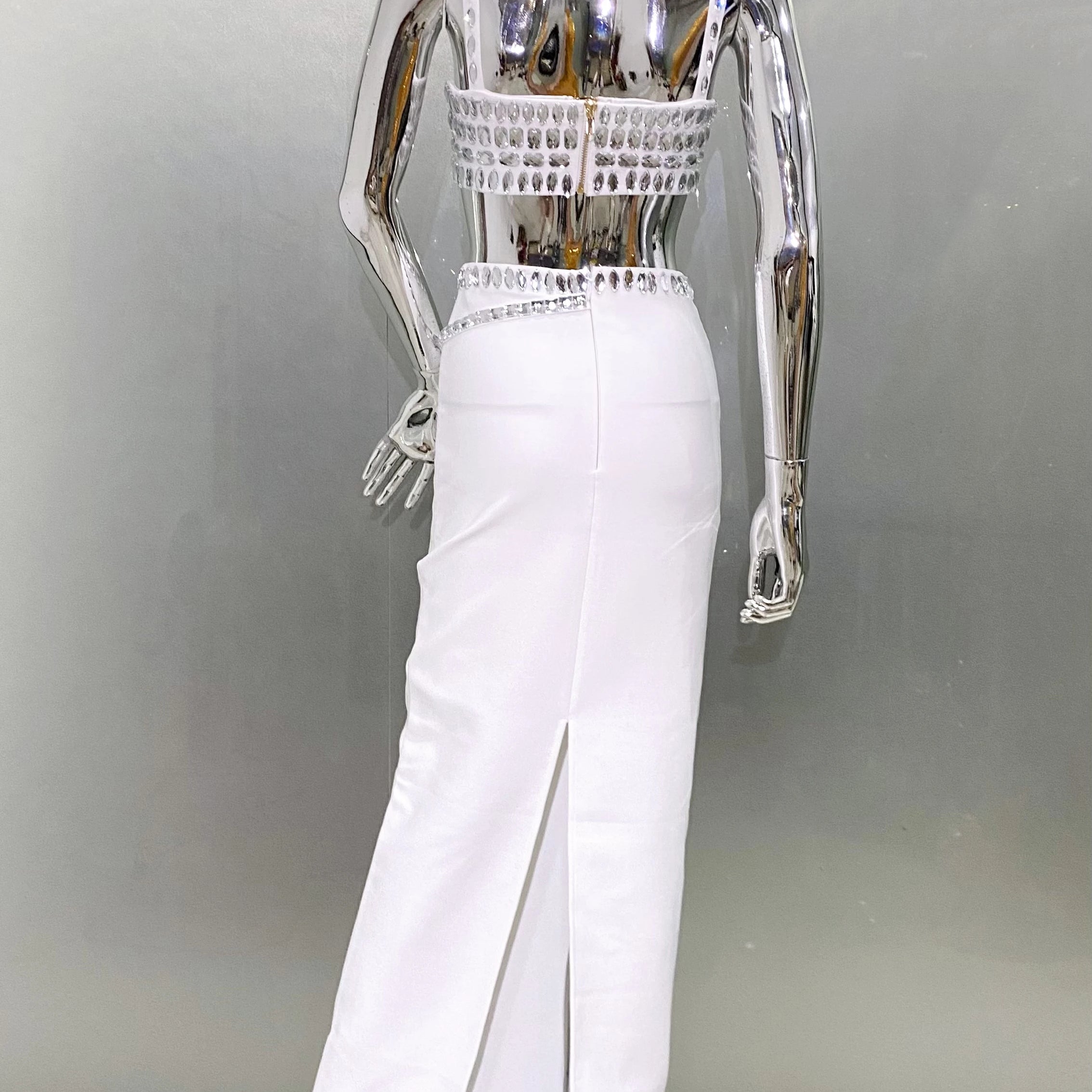 Sparkling Diamonds Woman Set Spaghetti Strap Top And Ankle Lenght Skirt  2 Pieces Evening Party Vestido Beach Vocation Outfit