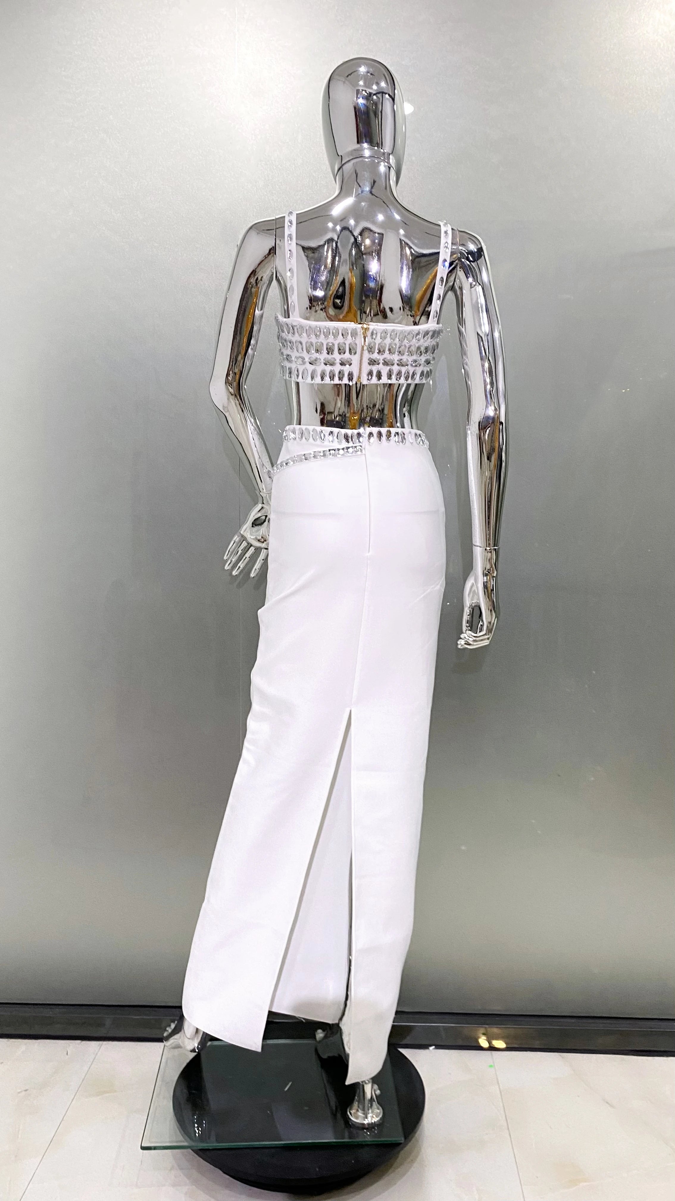 Sparkling Diamonds Woman Set Spaghetti Strap Top And Ankle Lenght Skirt  2 Pieces Evening Party Vestido Beach Vocation Outfit