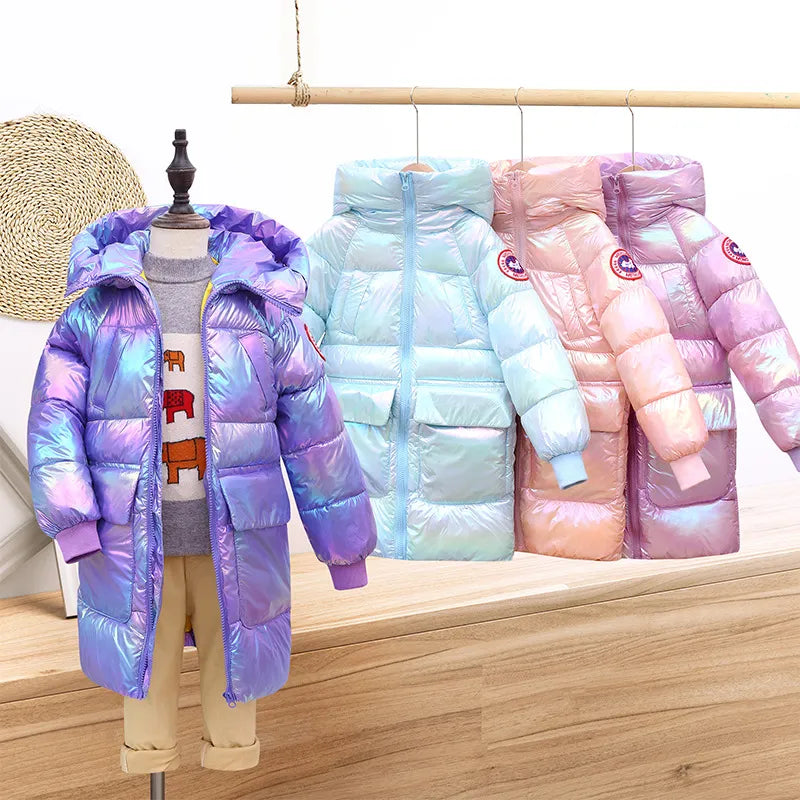 Children's down and Wadded Jacket Mid-Length Colorful Children's Winter Clothing Thickened Cotton-Padded Jacket
