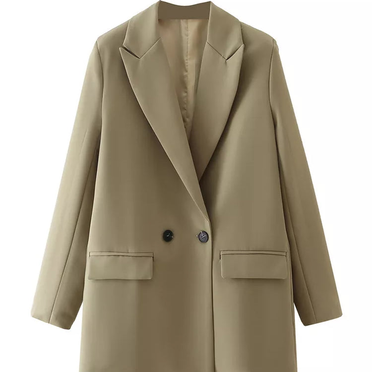 Women Chic Office Lady Double Breasted Blazer Vintage Coat Fashion Notched Collar Long Sleeve Ladies Outerwear Stylish Tops as picture 11