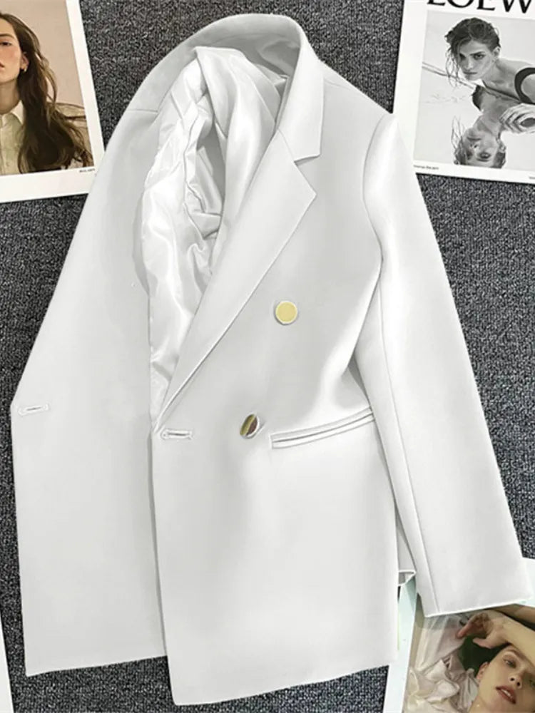 Women's Suit Coat Elegant Sports Casual Blazer Korean Fashion Luxury Jacket Spring Autumn Solid Color Ladies Clothing WHITE