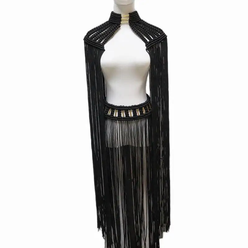 Tassel Hand Crochet Knitted Women Bikini Cover Ups 2023 Summer Holiday Beach Bathing Suit Sexy Hollow Out Skirts Matching Set A01black One Size