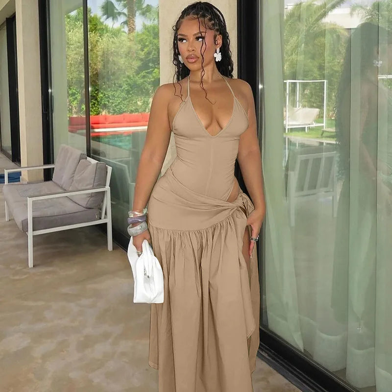 CM.YAYA Elegant Women's Set Sleeveless Strap Bodysuit +Long Skirts Set Autumn Tracksuit Sexy 2024 Tie Up Two 2 Piece Set Outfits