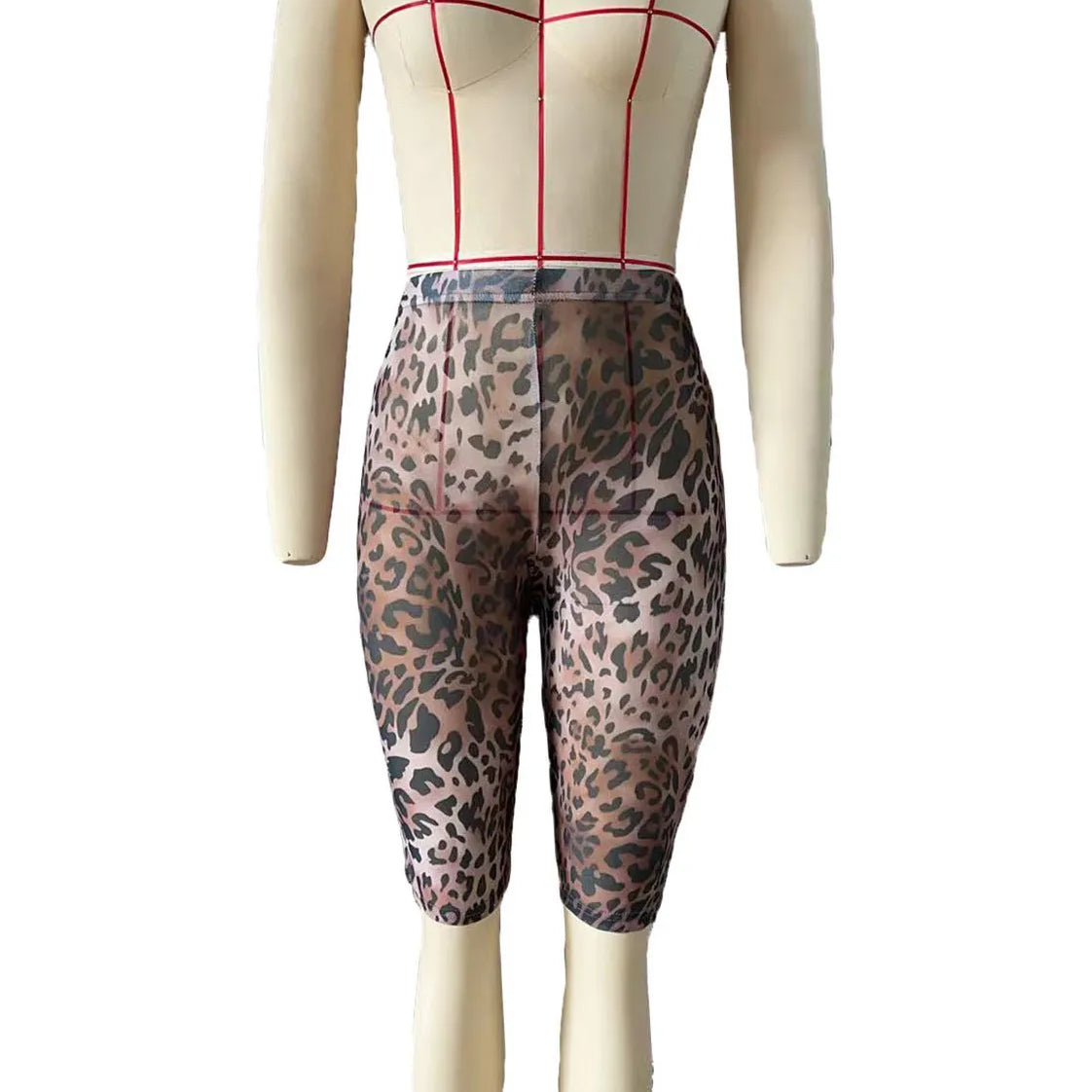 CM.YAYA Women Fashion Sexy Party Clubwear Mesh See Though Pants Capris 2025 Summer Leopard Print Leggings Street Trousers