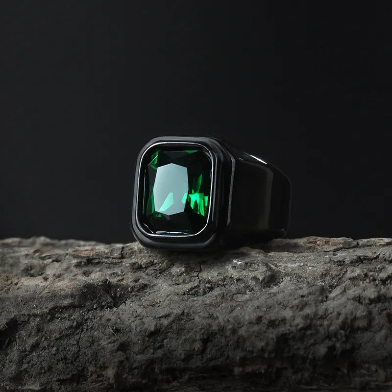 Stainless Steel Jewelry Ring Men Black Stone Rings Trend Charm Fashion Male Women Finger Band Engagement Wedding Gift OSR1088GREEN Us Size