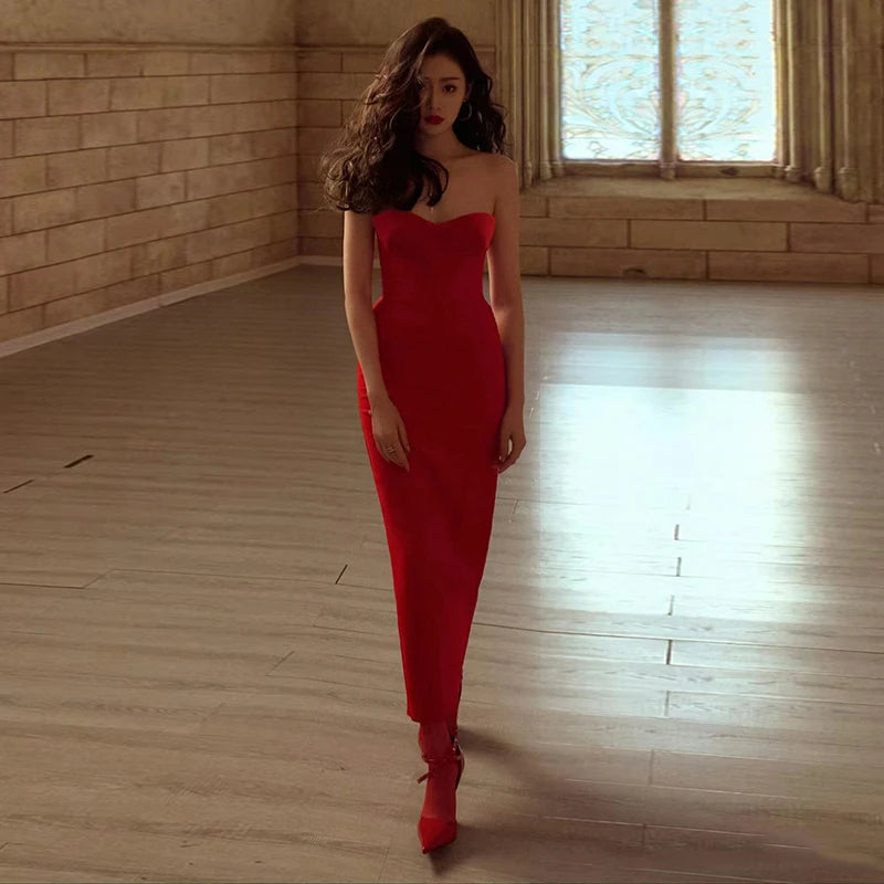 Women's Elegant Wind Dress New Sexy Spice Long Dress Gentle Wind Temperament Slim Leather Splicing Sling Dress Women