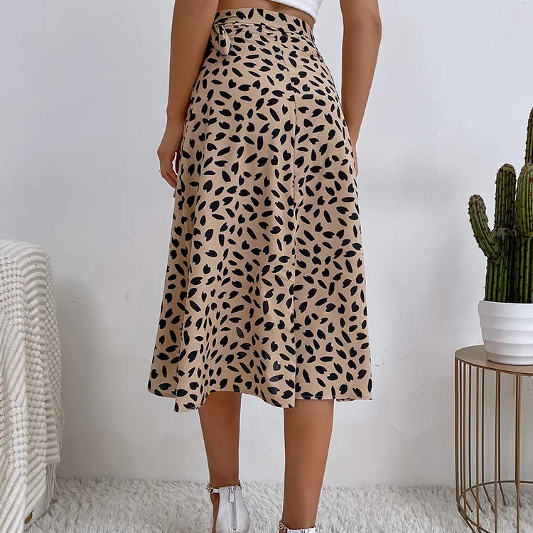 Benuynffy Boho Women Casual Print Tie Side Wrap Skirt Elegant High Waist Female Summer Asymmetrical Knee Length A-Line Skirts