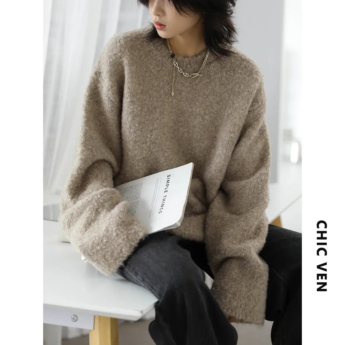 Women's Sweaters Casual Neckline Hollow Loose Jumpers Knitwear Soft Warm Female Pullovers Autumn Winter 2023 Fashion