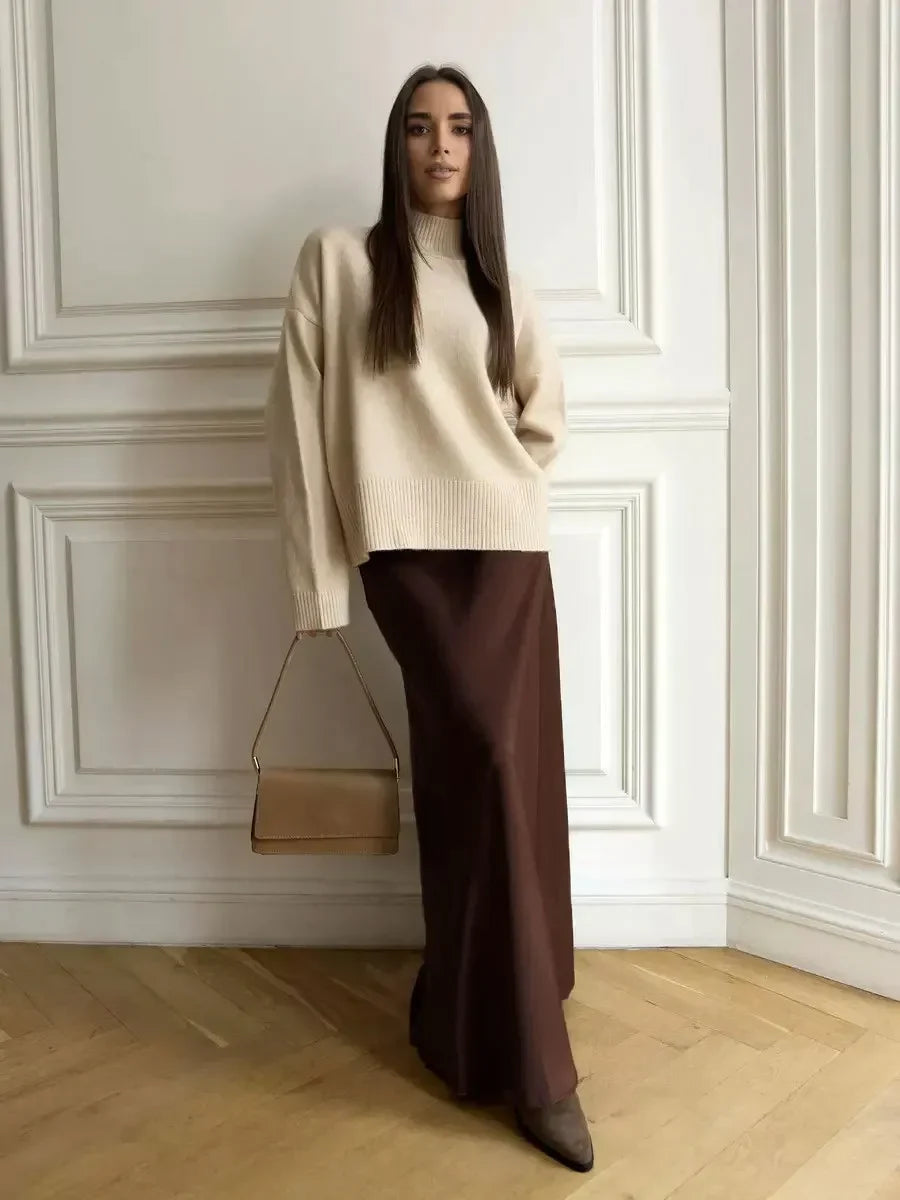 Wolfeel Casual Satin Women'S Skirt Spring Summer Fashion Loose High Waist Maxi Skirts Elegant Simple Slik Fishtail Skirt Coffee