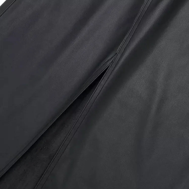 TRAF 2023 Autumn Women's Zipper Fly Lady Skirts Mujer Side Pockets Faux Leather Midi Skirt Clothing