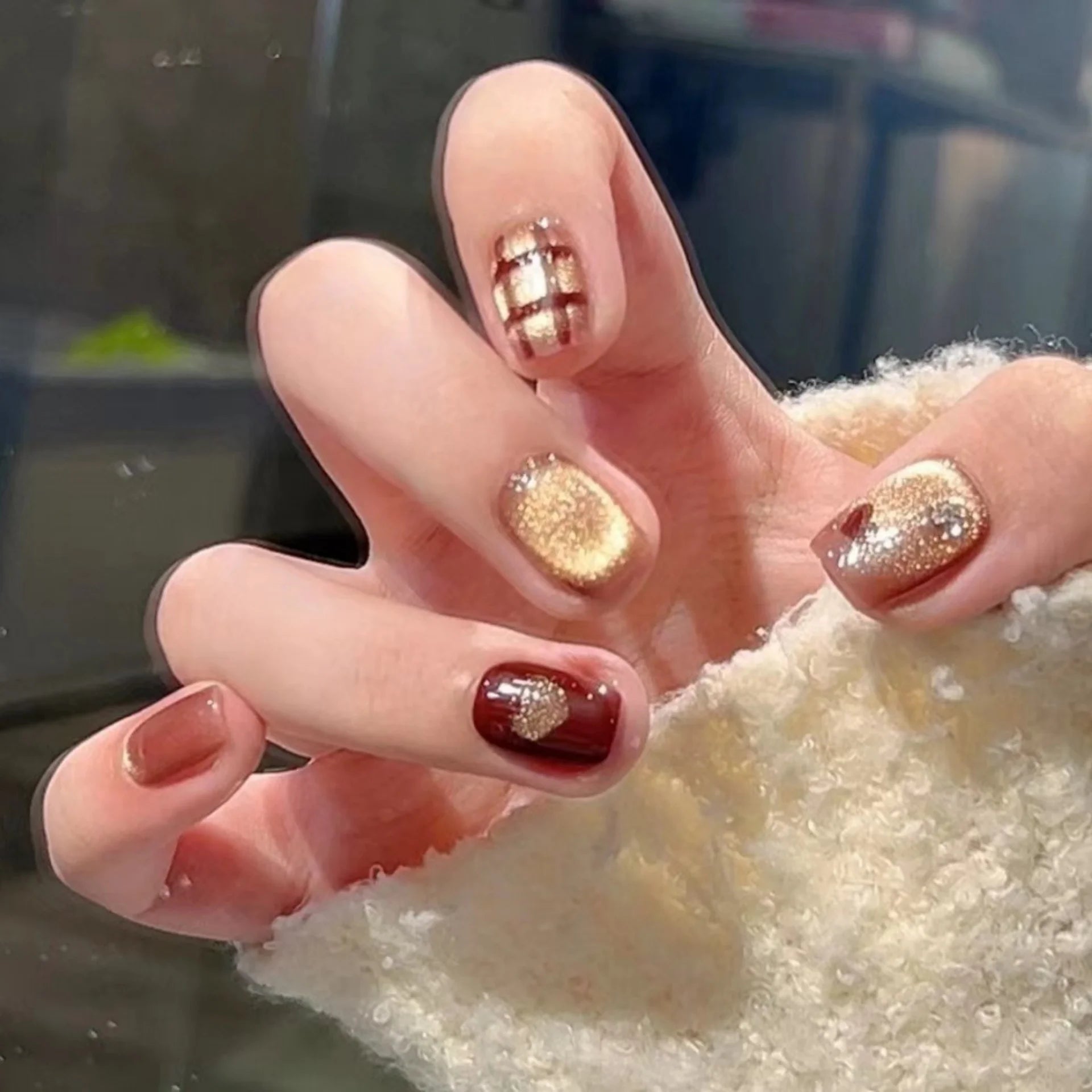 10pcs Short Square Handmade Nails Sets Press on Glitter Seashell Design Blue Ballet False Nails Tip Ocean Fake Nail Art Finished