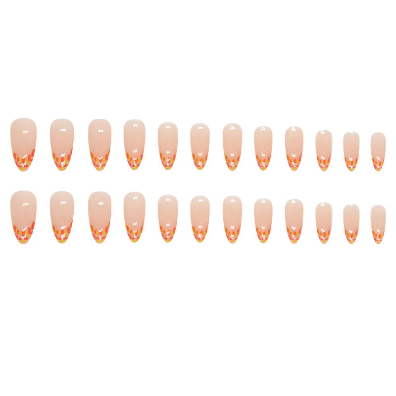 24pcs Autumn Leaf Glitter French Press on Nails Orange Almonds Fake Nails Full Cover Wearable False Nails