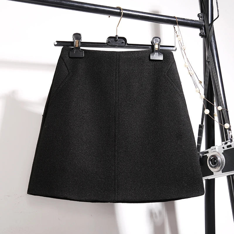 Fashion Wool Skirt Women Autumn Winter Thick Warm A-Line High waist Mini Skirts Women's Woolen Boots Short Skirts Faldas F196