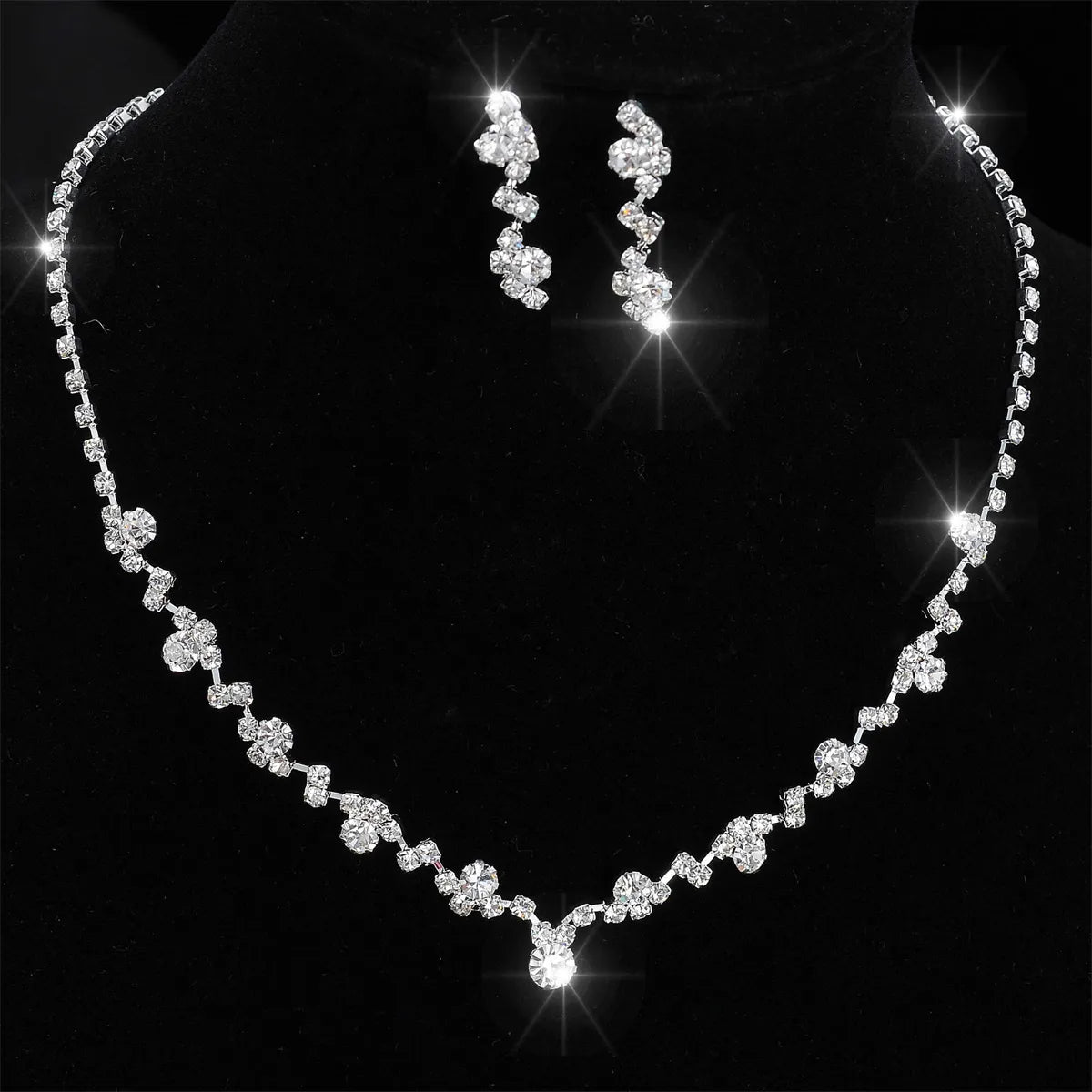 Luxury Elegant Zircon Flower Necklace Earrings Set For Women Silver Color Rhinestone Waterdrop Heart Wedding Bridal Jewelry Set 14F3AF067