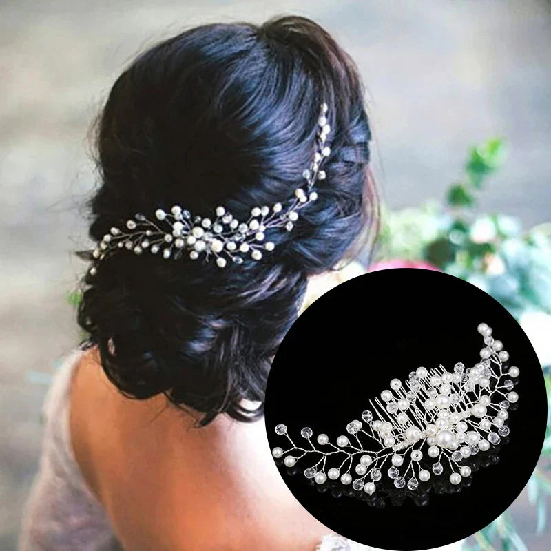 Crystal Pearl Wedding Hair Combs Hair Accessories for Bridal Hair Clips Pin Accessories Jewelry Handmade Women Head Ornaments 1PCS QB186