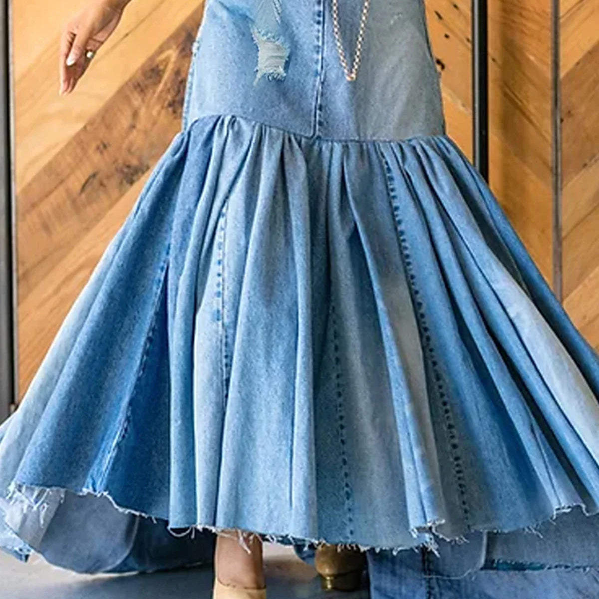 PLUS SIZE Fashion Denim Long Dress Sexy Women Bow Halter Swing Sundress Holiday Sleeveless Robe Casual Loose Mermaid Maxi Dress