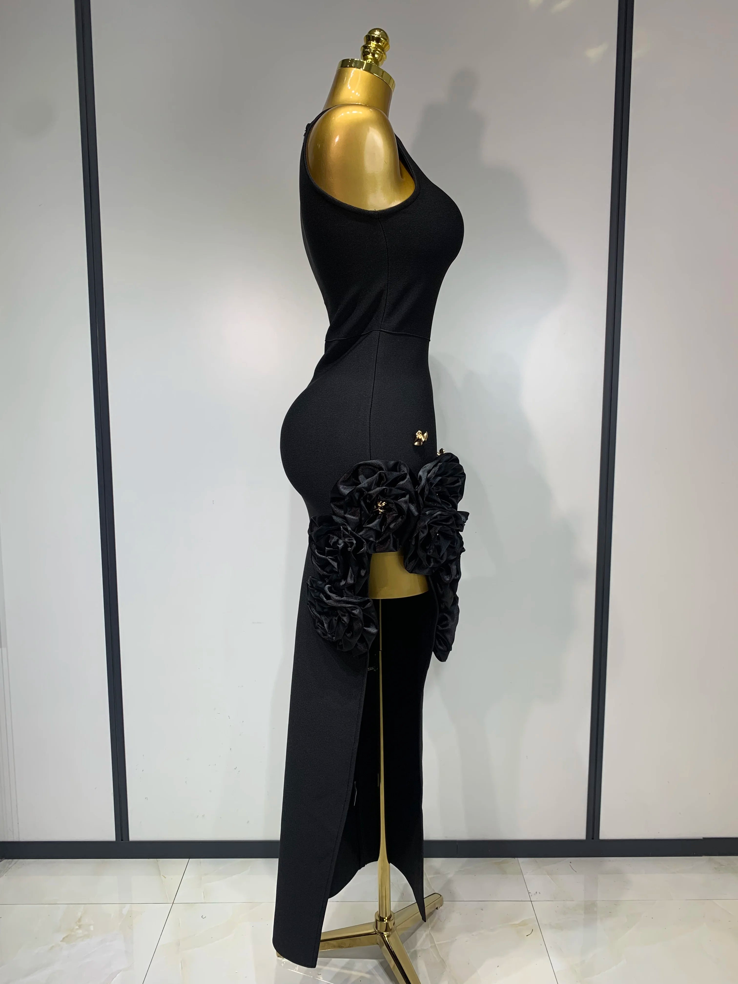 Women Fashion Celebrity Sexy Applique Black Long Bodycon Bandage Dress 2025 Elegant Evening Party Club Luxury Birthday Dresses