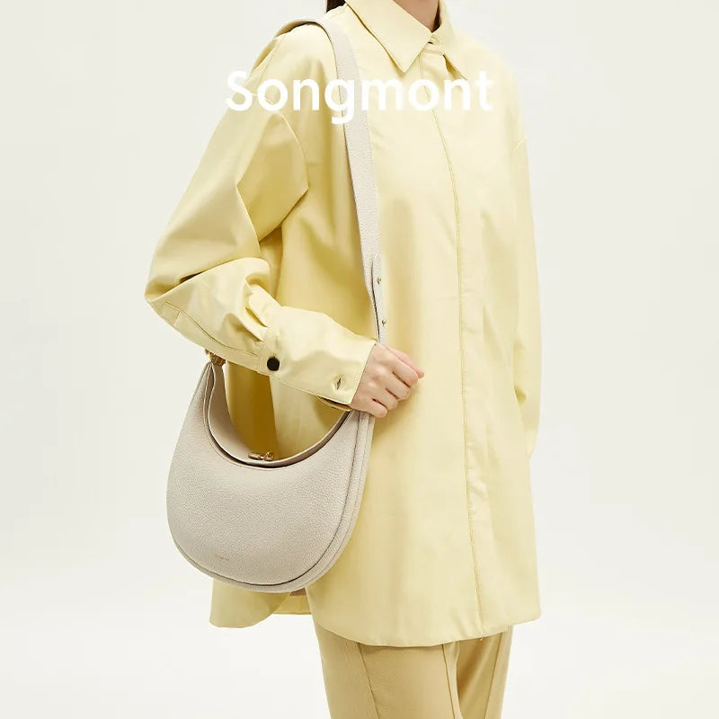 French Commuter Elegant Half Moon Underarm Shoulder Bags Women Luxury Cowhide Solid Color Handbag Female Casual All-match Bolsos white (20cm<Max Length<30cm)