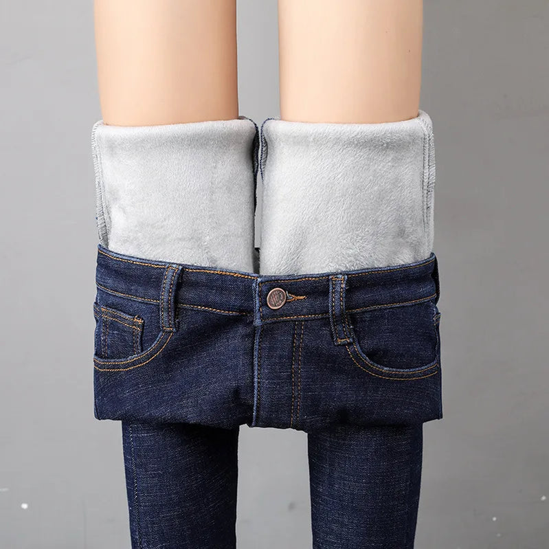 Fashion Stretch High Waist Pencil Pants Female Casual Velvet Jeans Womens Jeans Thick Women Pants 2