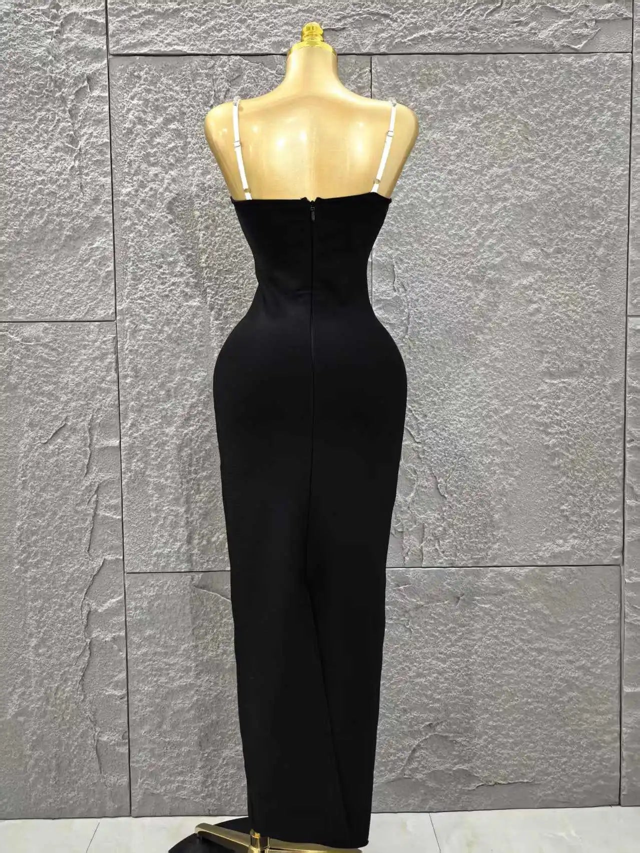 Black Red Color Women Sleeveless Sexy Strap Square Collar Bodycon Long Bandage Dress Celebrate Nightclub Party Red Carpet Dress