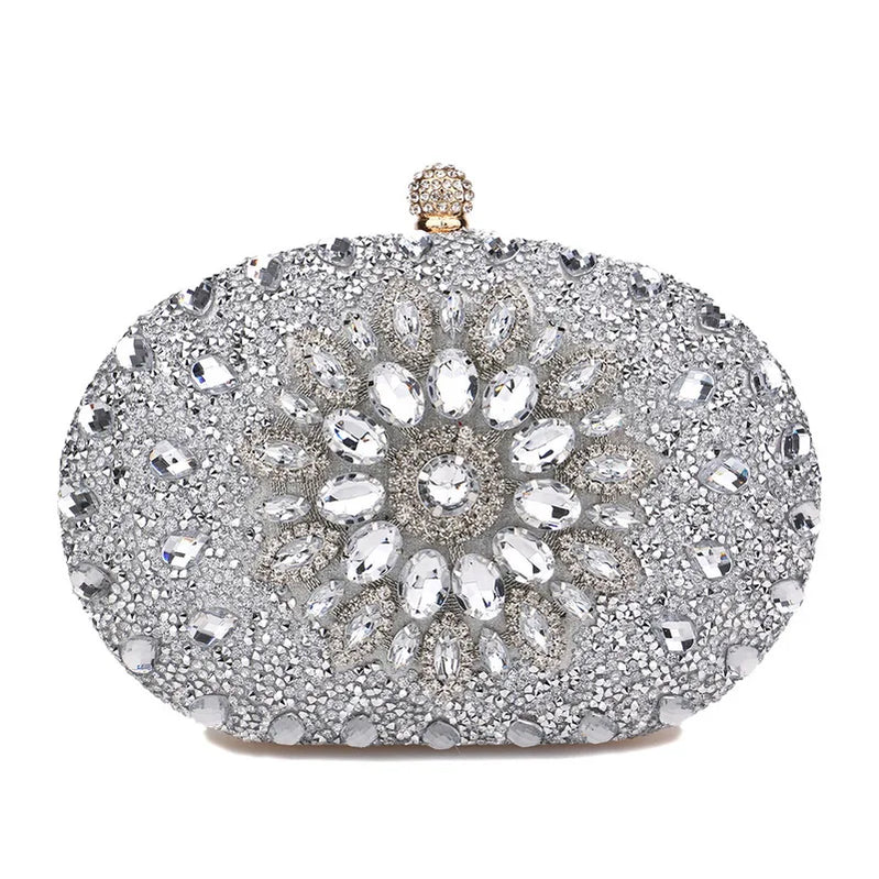 Diamonds Purple Color Women Evening Bags Flower Rhinestones Egg Design Fashion Female Clutch Handbags YM3108silver