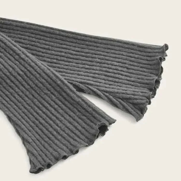 Women Solid Autumn Winter Grunge Asymmetrical Neck Rib-knit Tee Strapless Blouse Long Sleeve Casual Sweater Handkerchief Hem