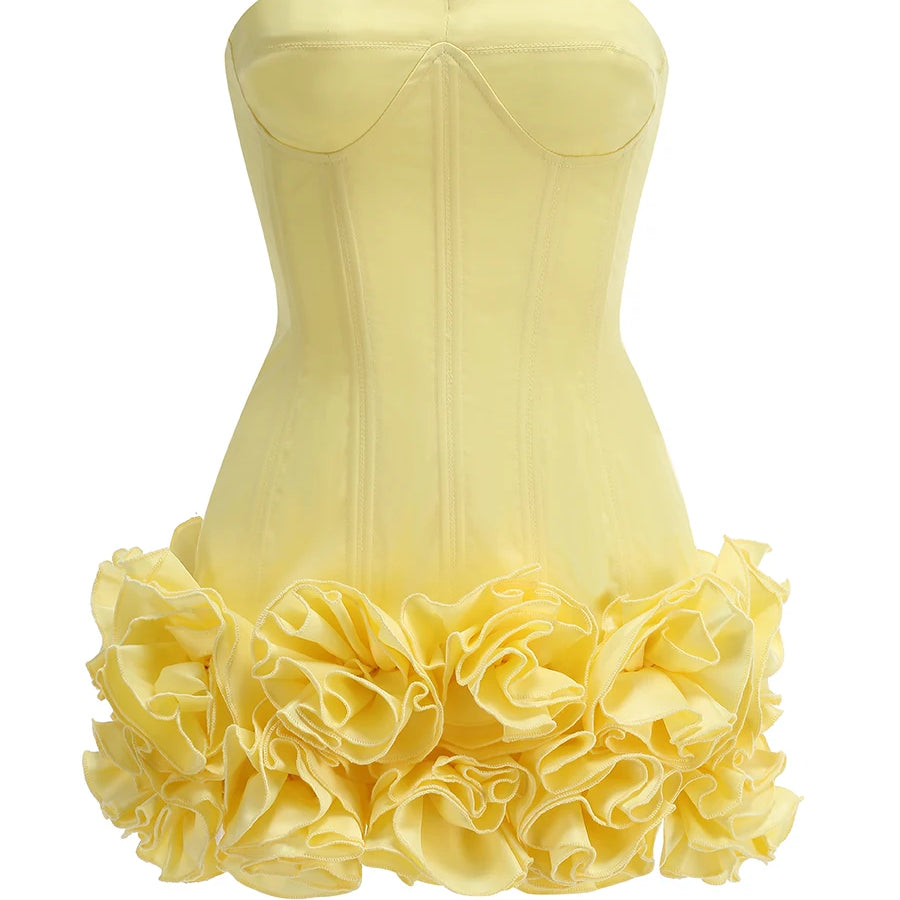 VC Christmas Dress Strapless Backless Red Structured Floral Embellished Mini Length Bodycon Celebrity Party Cocktail Dress