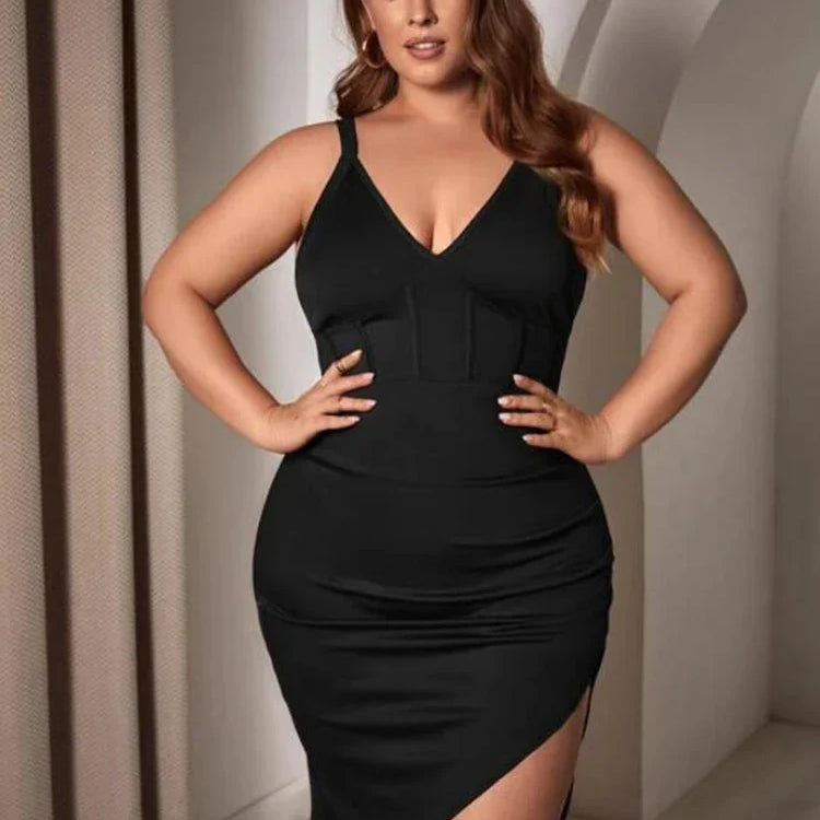 Plus Asymmetrical Hem Cami Dress Plus Size Women Dresses L XL 2XL 3XL 4XL Size black