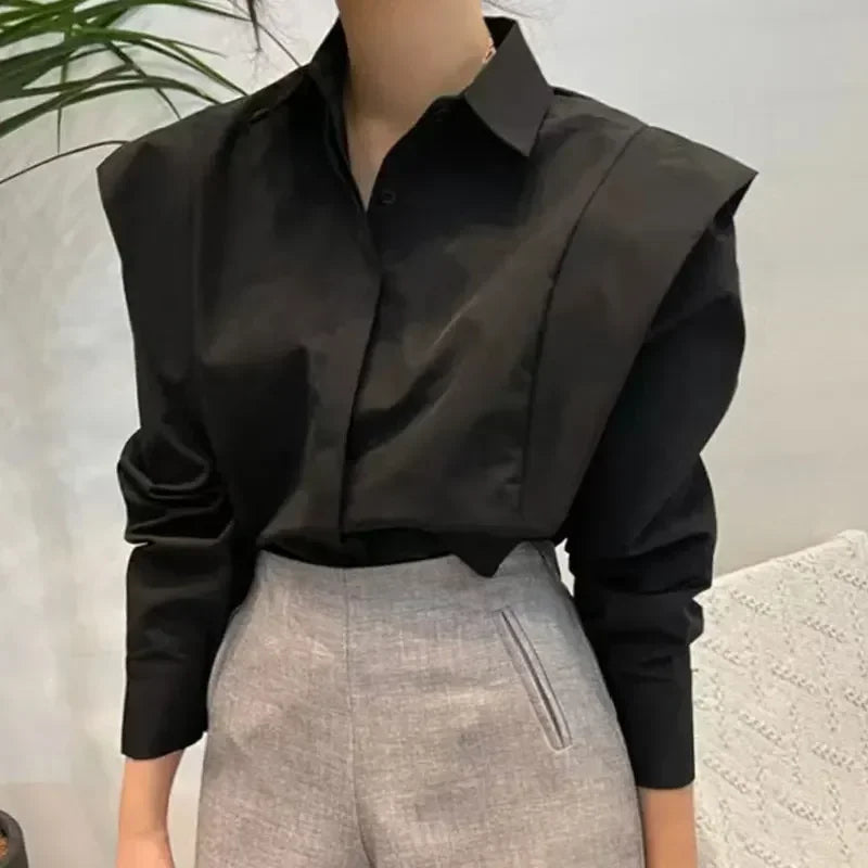 Women's Shirt Autumn 2023 New Chic Long-Sleeve Loose Blouses Street Elegant Tops Shirt OL office women blouses and tops shirts black