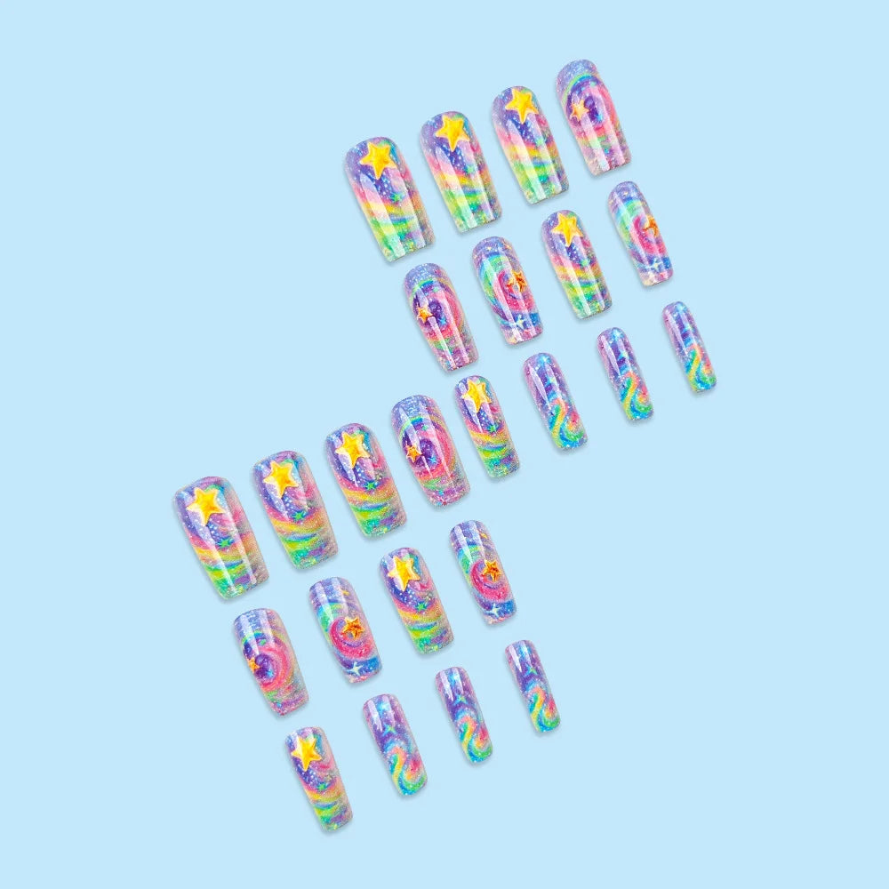 24pcs Radiant Star Gradient Press on Nails Colorful Stars Simple Nails Full Cover Wearable False Nails