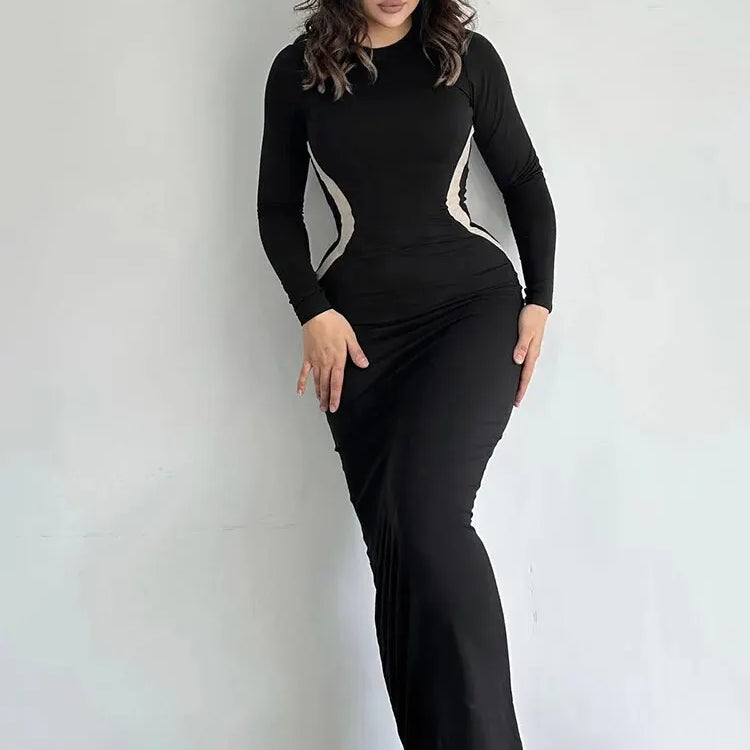 Women Autumn Winter Long Sleeve Party Club Streetwear Bodycon Black Long Dress Wholesale Items For Business black
