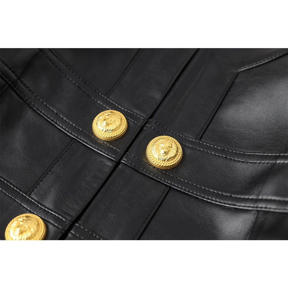 Fall Spring MotorBike Style Handsome Women Short Plaid Open PU Leather Outdoor Fashion Jacket