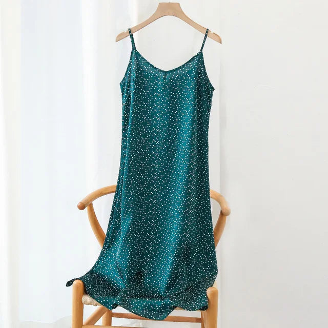 2024 Summer Chic Elegant Dresses For Women Adjustable Strap Satin Long Birthday Party Dresses Maxi Beach Sundress Robe Vestido green dot