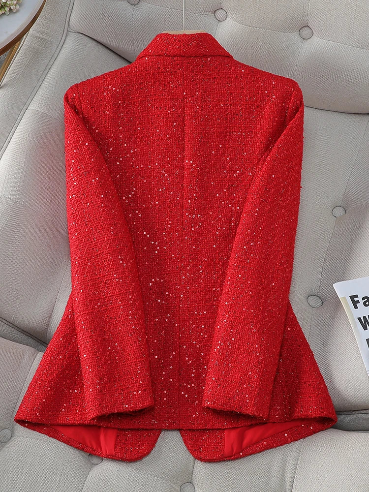 Women's Blazer Ladies Casual Autumn Winter Jacket Female Long Sleeve Single Breasted Button Decoration Red Navy Plaid Coat