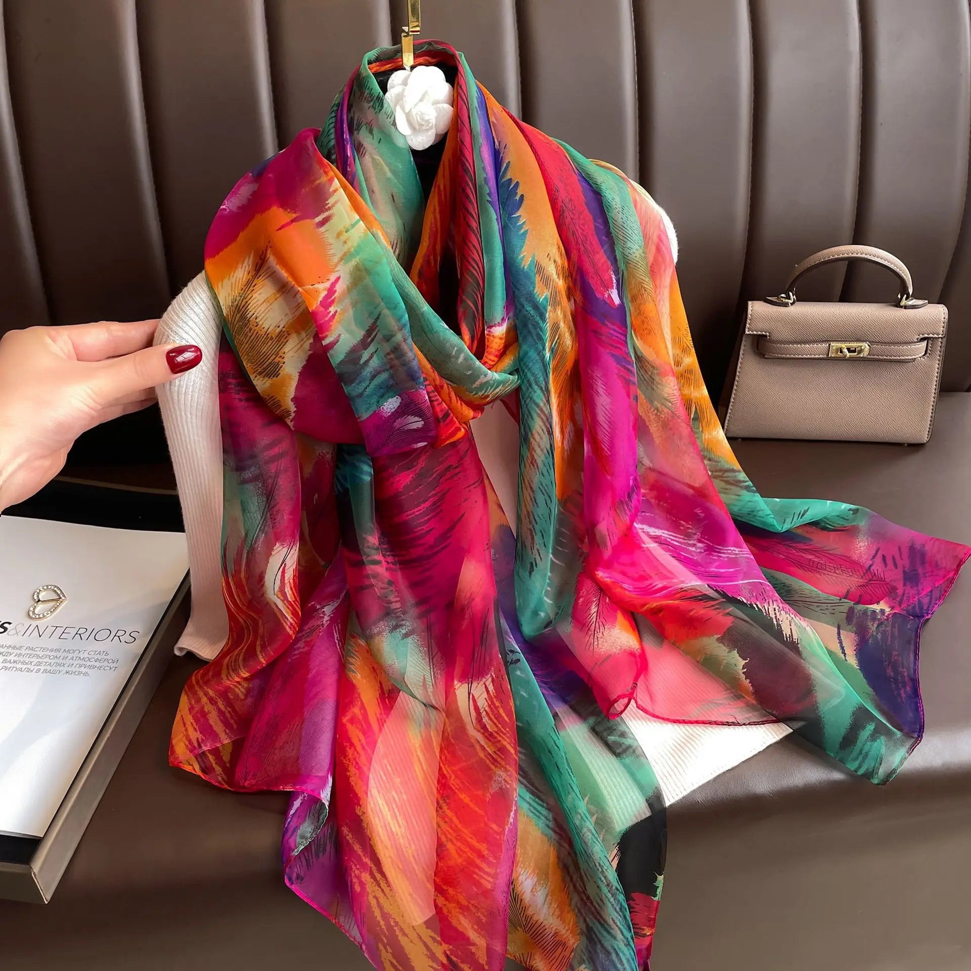 Silk Scarf Foulard Female Headbanda Luxury Hijab Women Soft Warm Pashmina Beach Scarves Echarpe Shawl Large Wrap Echarpe Bandana see chart 60