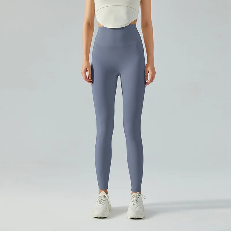 Emily Sportswear Naked High Waist Tight Yoga Pants Double-sided Brushed Peach Buttocks Lifting Running Sports Fitness Leggings Blue CHINA