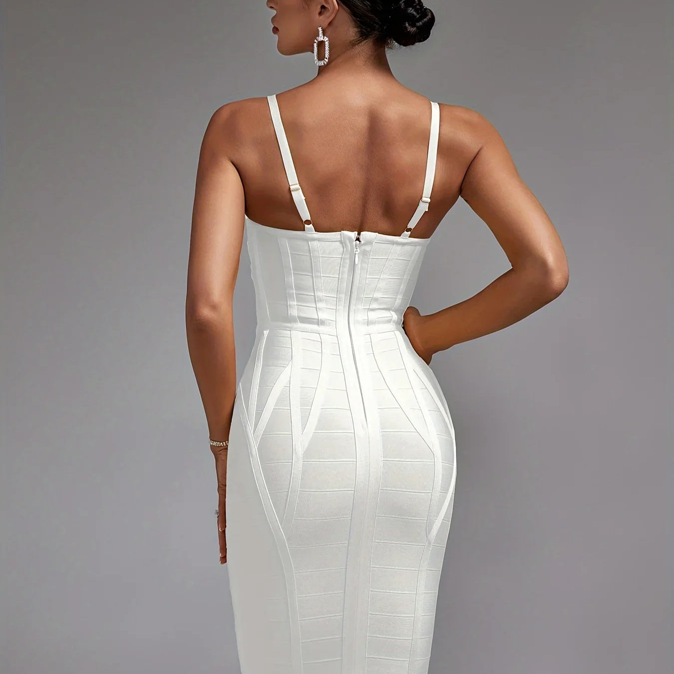 White Bandage Dress Women Midi Party Dress Bodycon Elegant Backless Sexy Evening Birthday Club Outfits Summer 2024