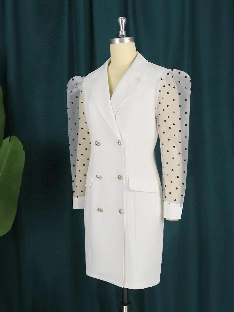 White Blazer Dress Plus Size 4XL V Neck See Through Long Sleeve High Waist Bodycon Button Up Mini Outfits for Women Office Party