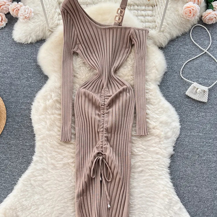 Women Dress Autumn Winter Sexy Package Hips Bodycon Dress Chic Fashion Luxury Knitted Dress Party Vestidos