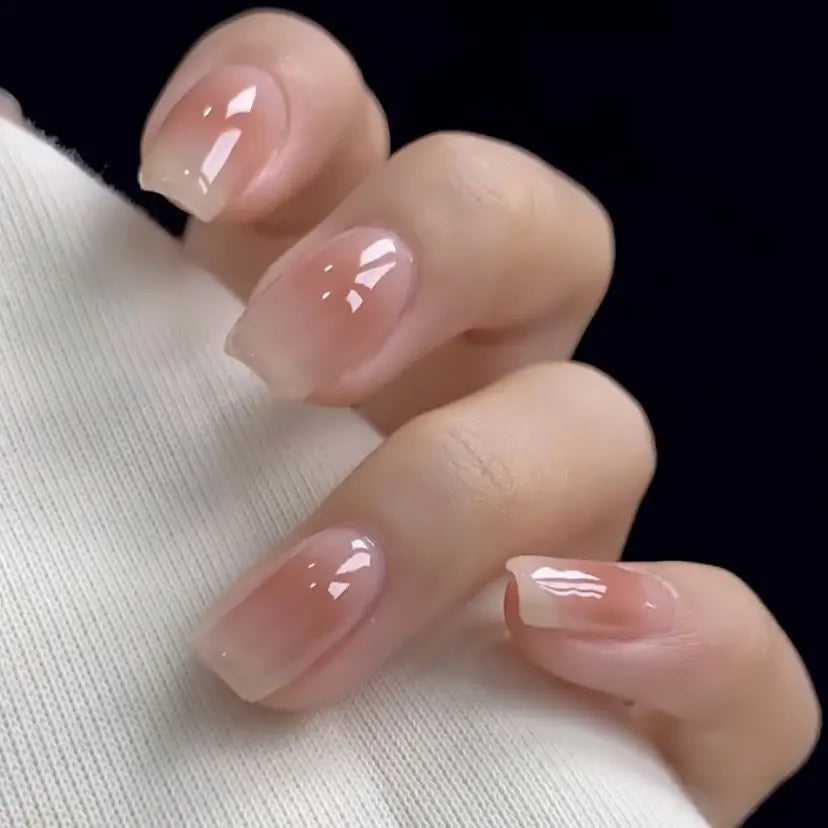 24Pcs Wine Red Simple Press on Nails Short Square Ballet Cute Wearing French Nails Fashion Glossy Solid Color Acrylic False Nail