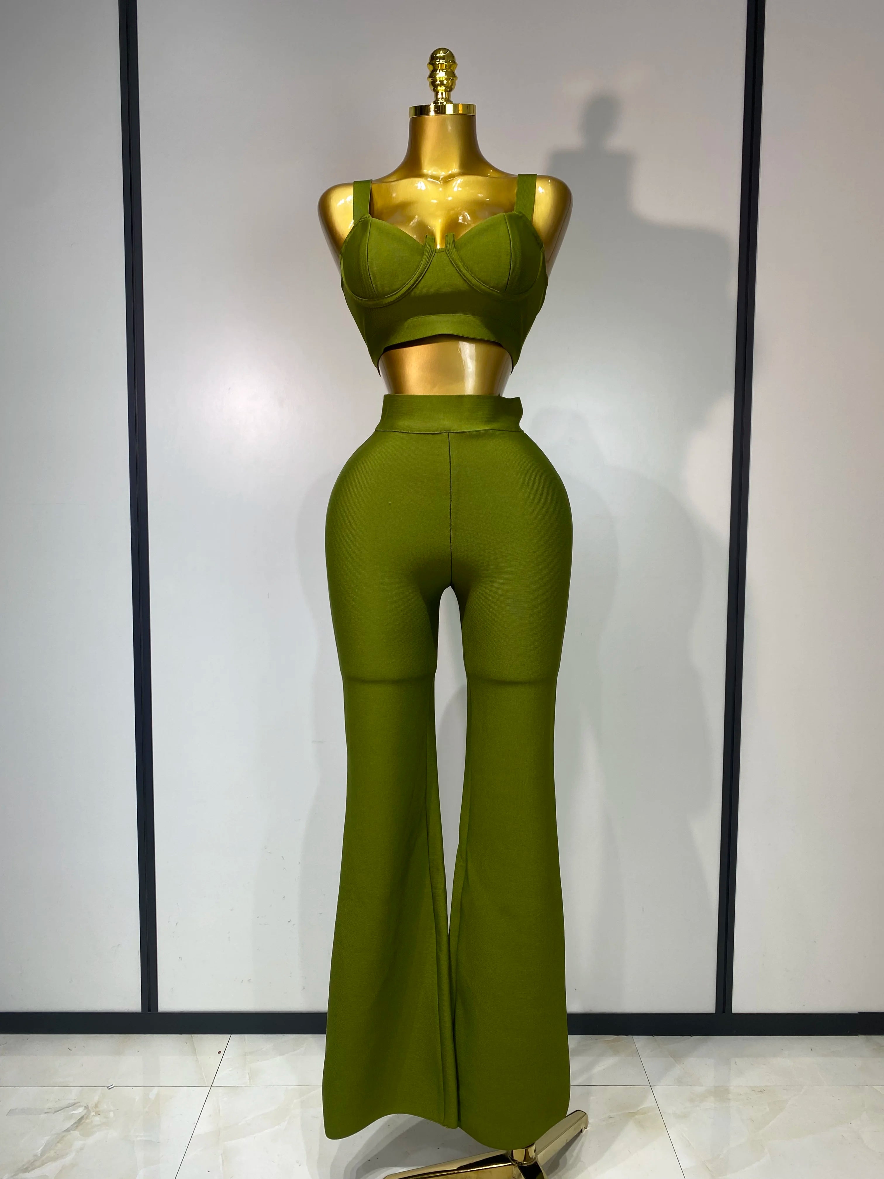 Women Sexy Bandage Crop Top Pant Set Evening Party Club Luxury Birthday High Street Fashion Elegant Luxury Birthday Outfit 