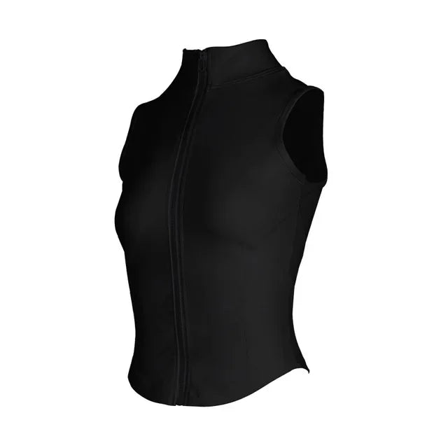 Women Sport Tops Zipper Sleeveless Yoga Shirt Girls Quick Dry Running Vest Elastic Slimming Sportwear Gym Workout Tank Top Woman WA54 Black