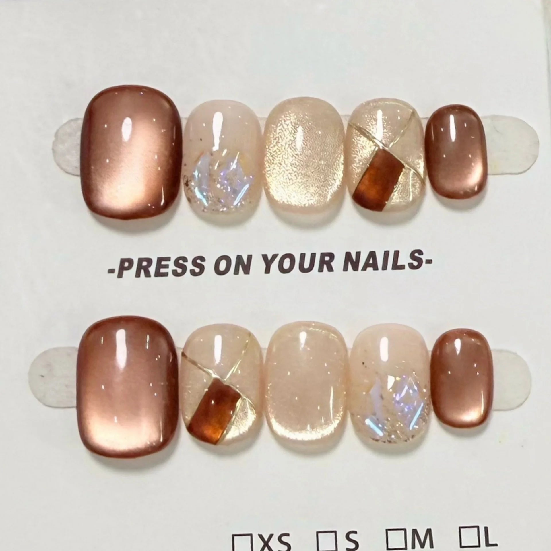 10pcs Pink French Handmade Nails Sets Press on Glitter Cat's Eye Short Square Round Fake Nails Tips Detachable Simple False Nail