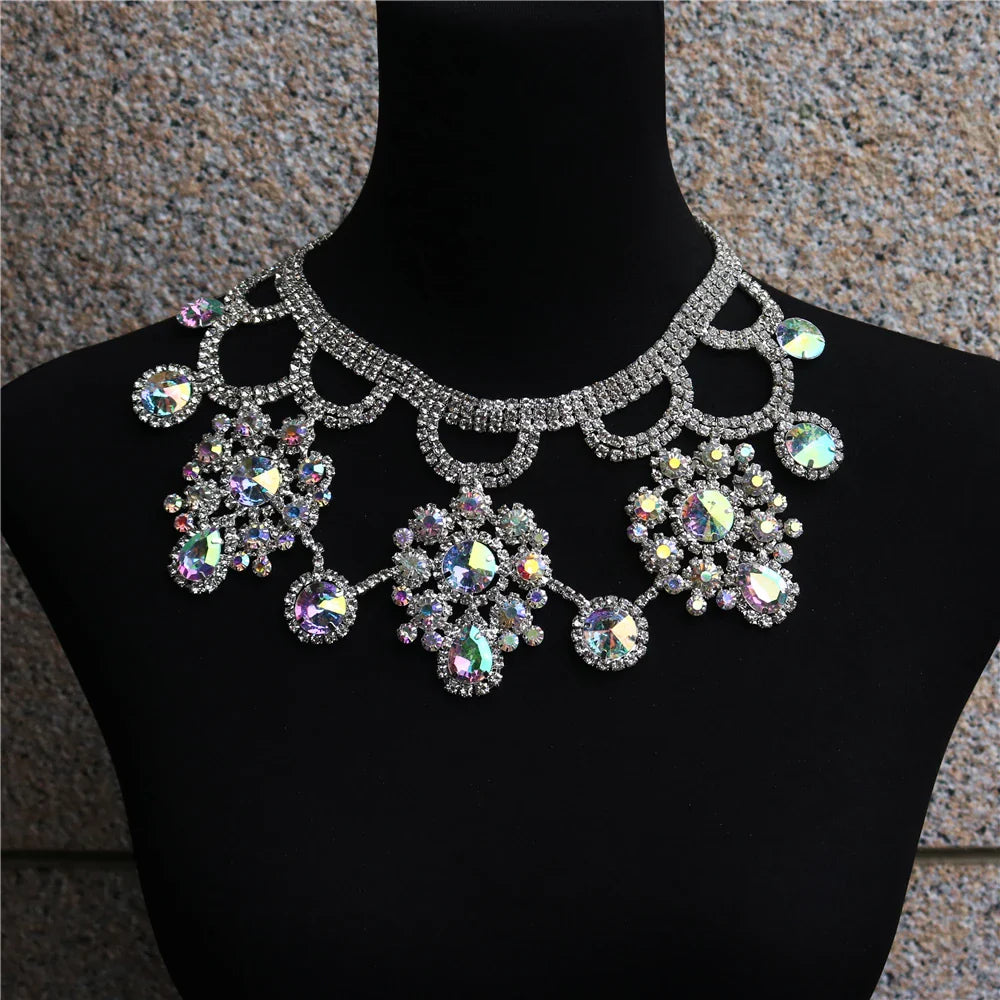 Fashion Brand Rhinestone Multicolored Bohemian Good Quality Round Pendant Chunky Collar Women Choker Statement Necklace Jewelry