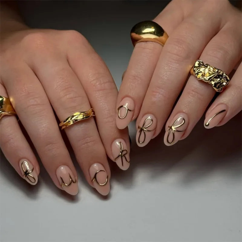 24Pcs French Red Fake Nail Tips Short Round Head False Nails with Flower Design Wearable Almond Manicure Set Press on Nails
