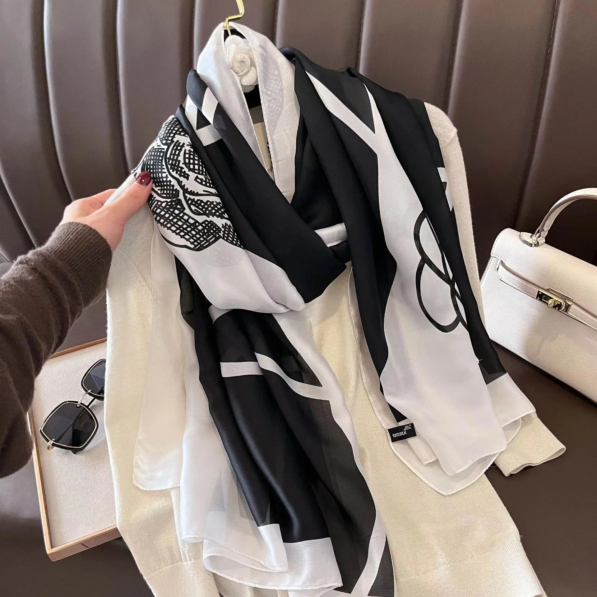 180*90cm Luxury Brand Spring Summer Autumn Women Clothing New Fashion Color matching printed silk scarf lady popular turba 48 180cmx90cm